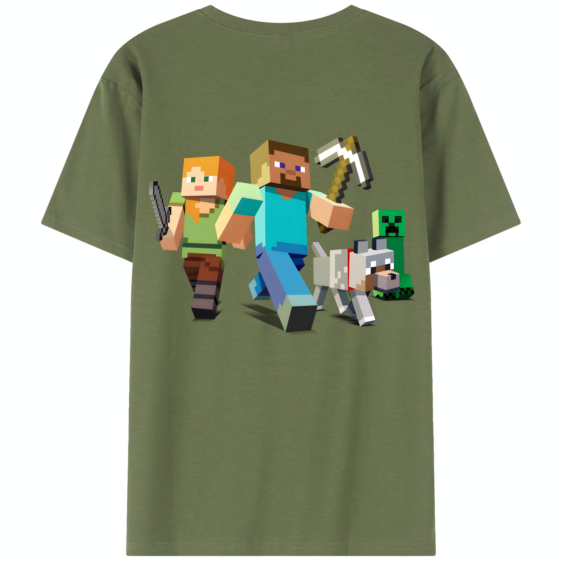 （画像用） マインクラフト ブロックの世界 Minecraft MC Block world 綿100％半袖Tシャツ（背面プリント）